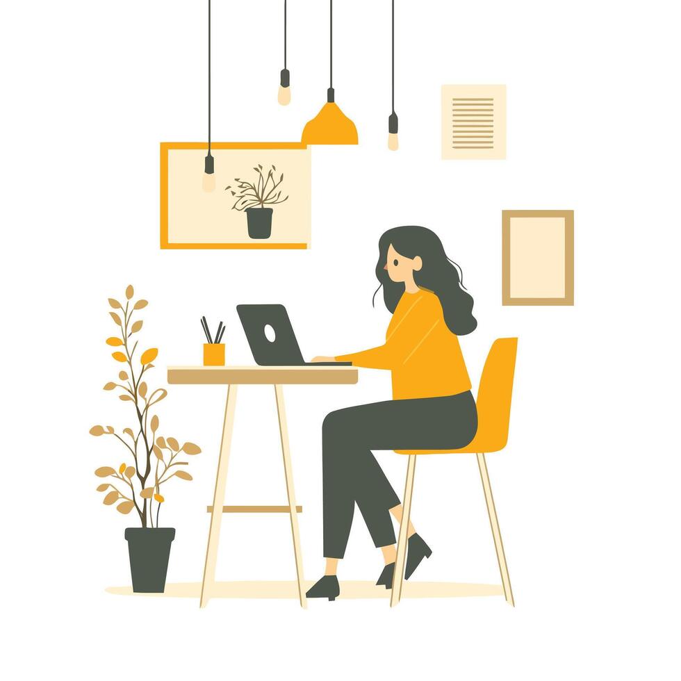 Focused Professional on Laptop at Table vector