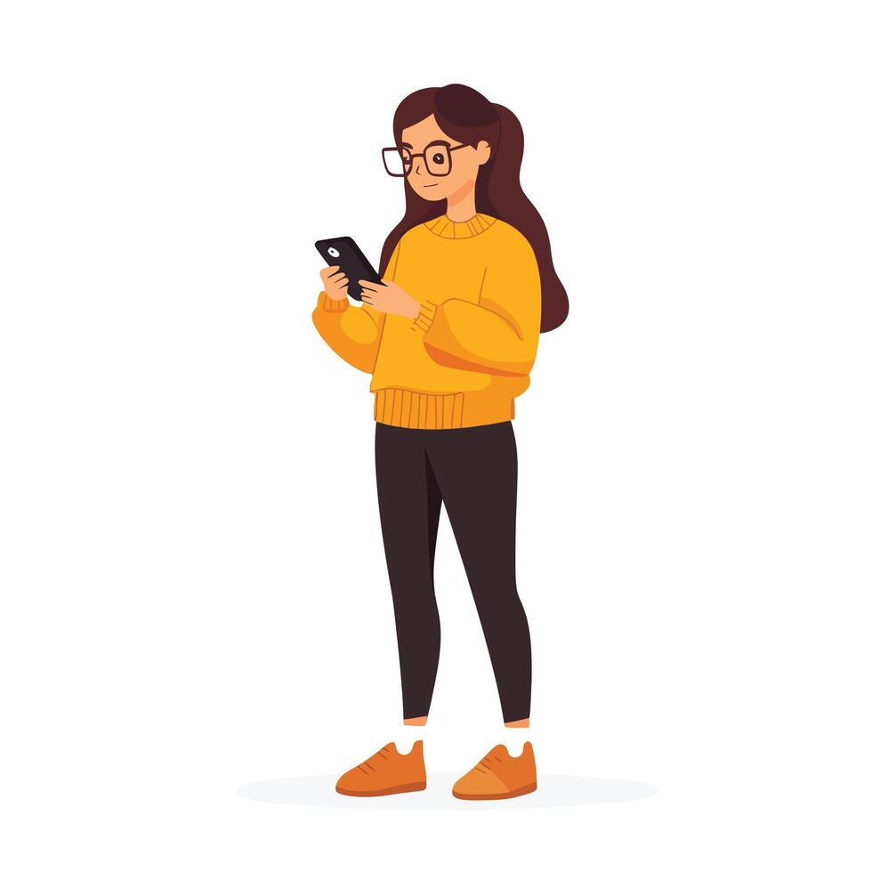 Thoughtful Woman Looking at Her Mobile Screen vector