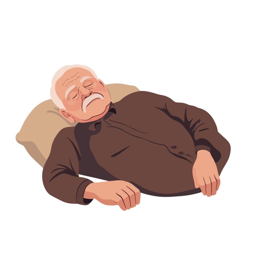 Resting Elderly Man on Living Room Couch vector