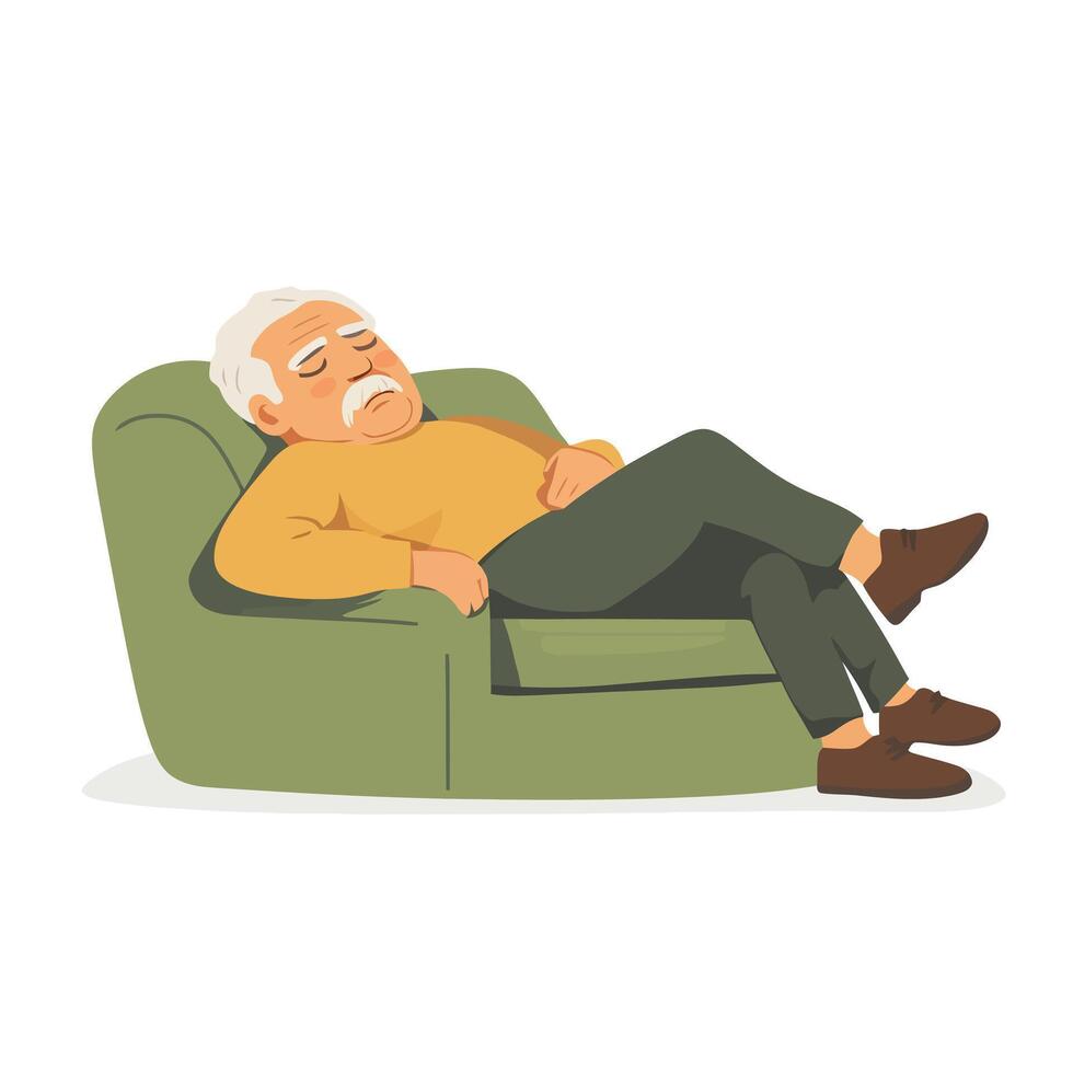 Retired Man Relaxing on Sofa vector