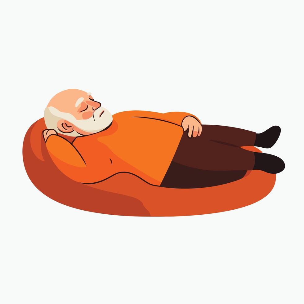Serene Senior Man Laying on Comfortable Couch vector