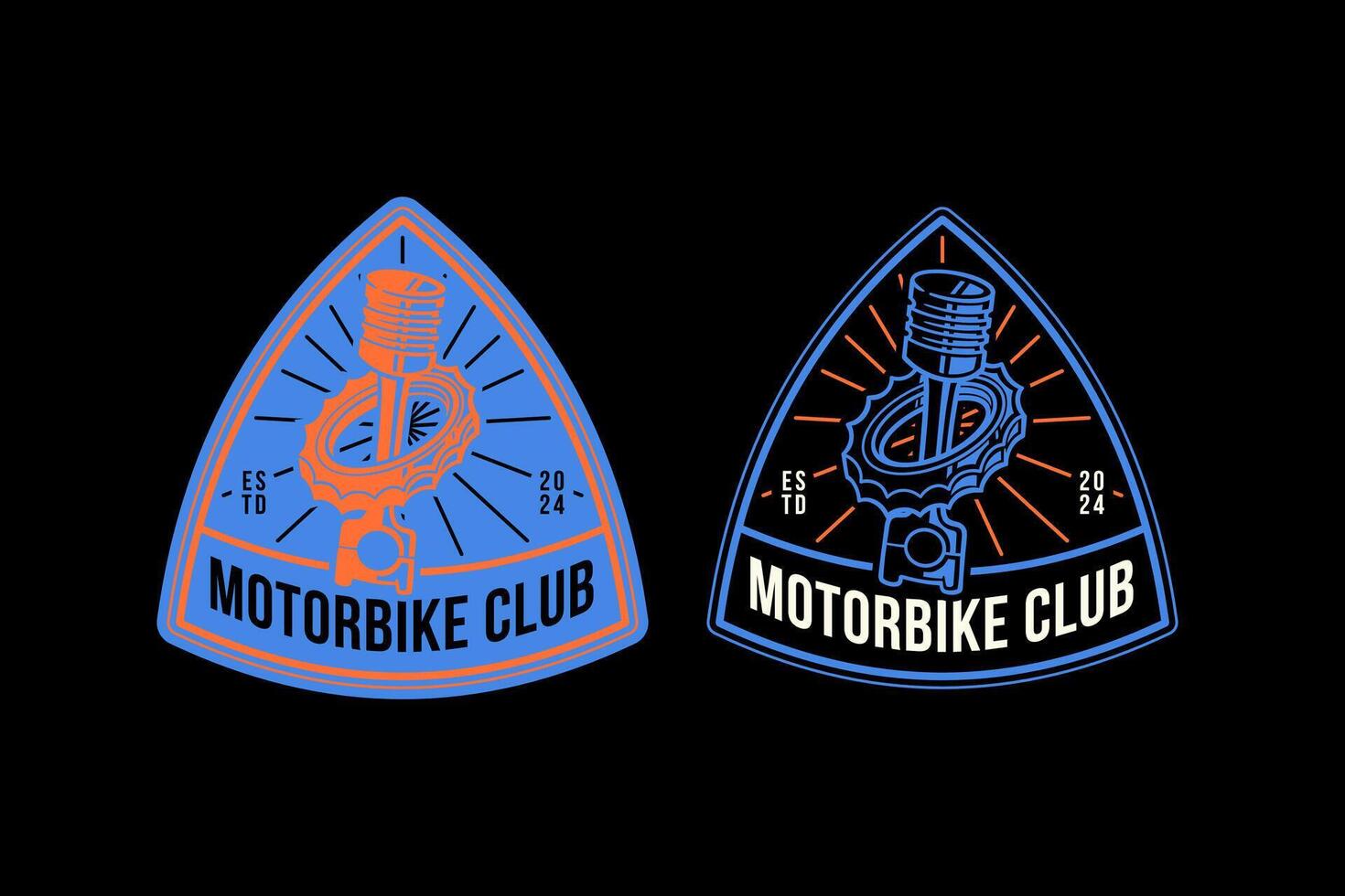 mechanism gear with piston engine retro badge logo design for garage, workshop, spare part, extreme sport. cogwheel engine with cylinder steel emblem logo collection for racer, motorcycle, rider vector