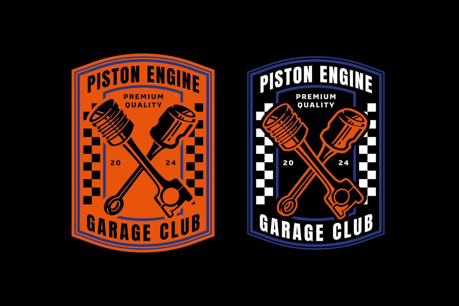 engine piston crossed retro badge logo design for garage, workshop, spare part, extreme sport. cylinder engine crossed emblem logo collection for racer, motorcycle, rider, adventure vector