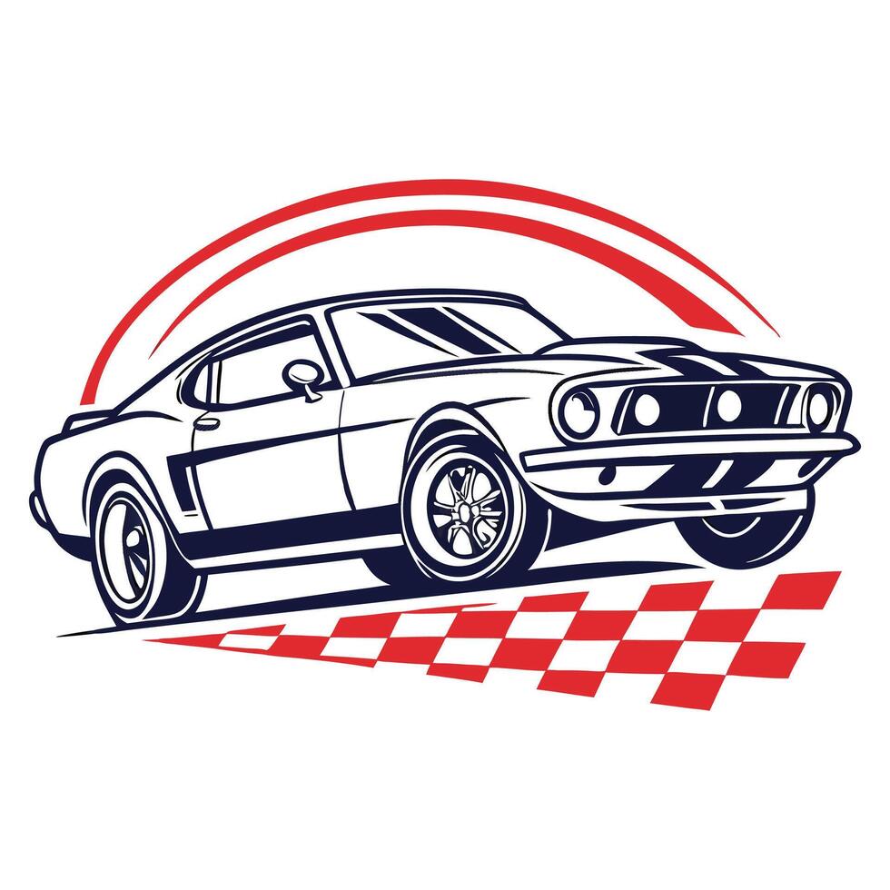 Powerful Muscle Car logo in Retro Style. vector