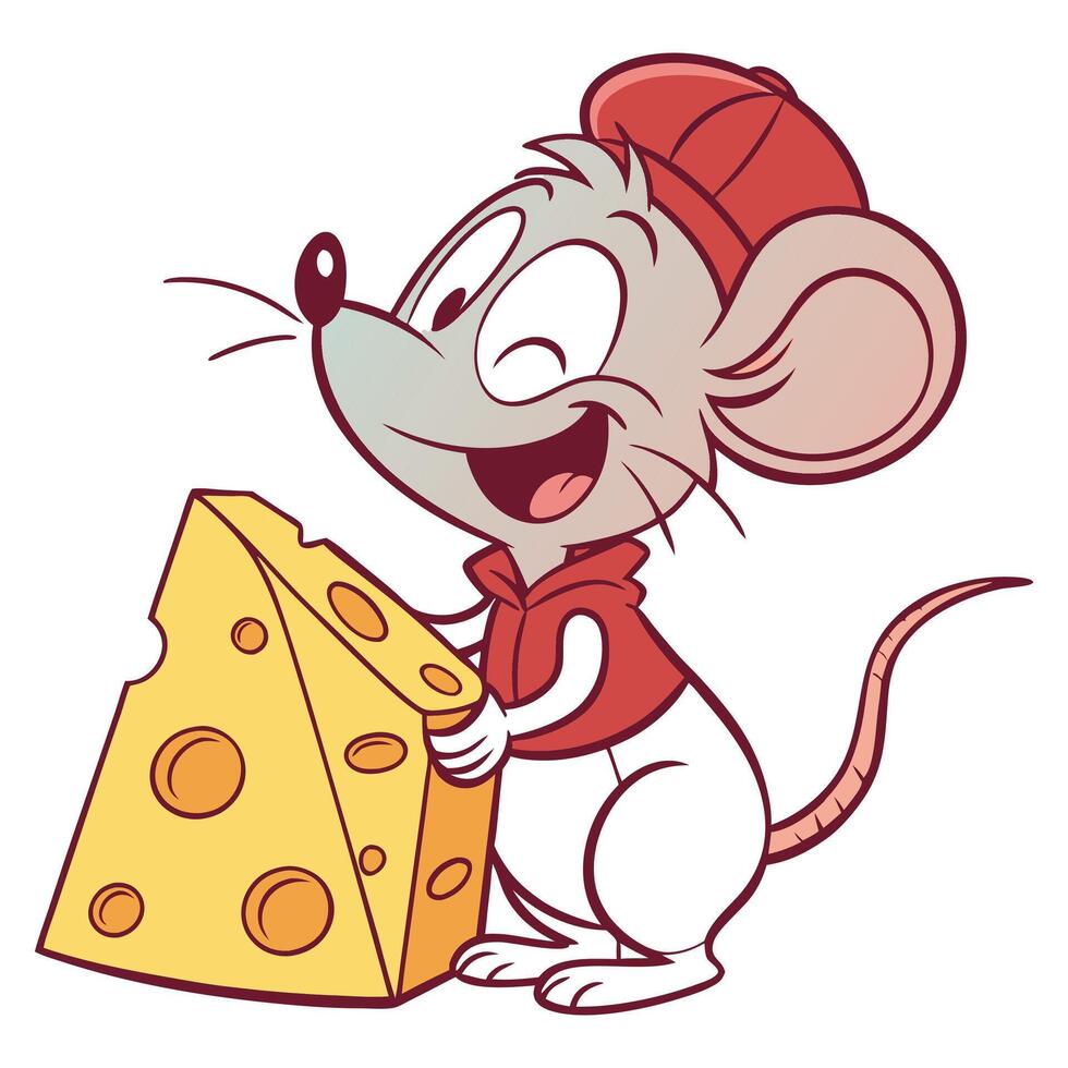 Classic Mouse with Big Smile and Heart cartoon logo. vector