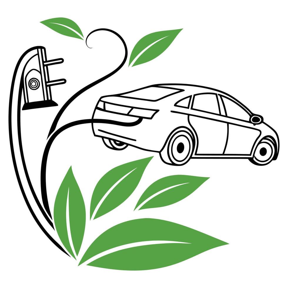 Modern Electric Car logo with Leaf Motif. vector