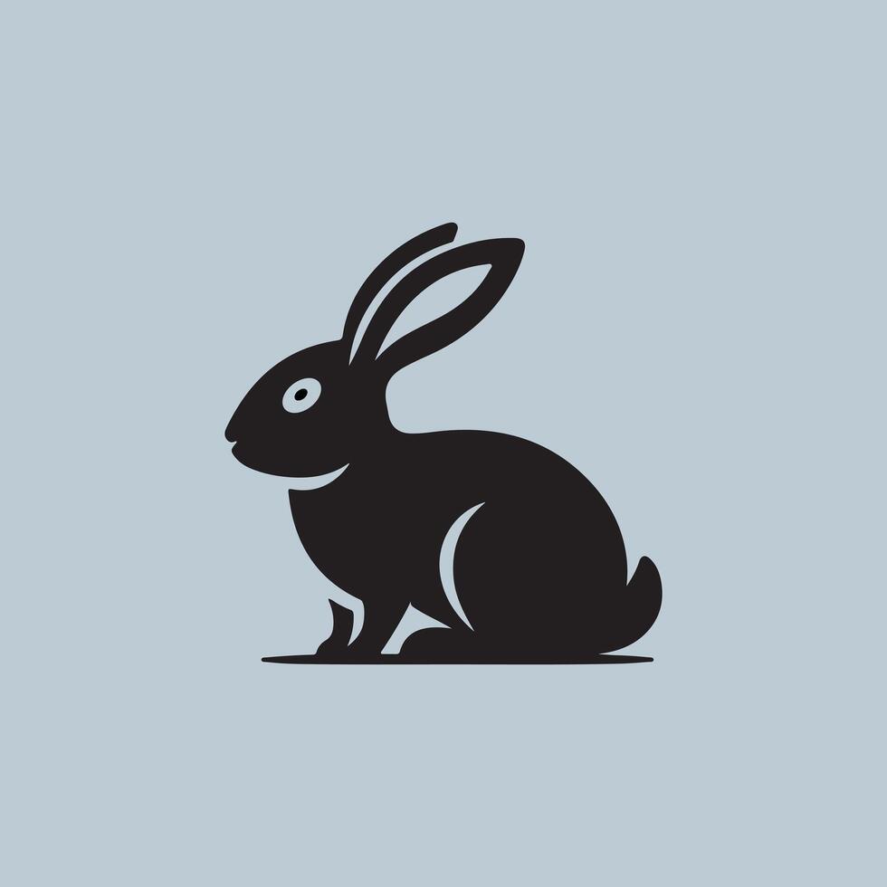 Rabbit black silhouette isolated on white background. vector