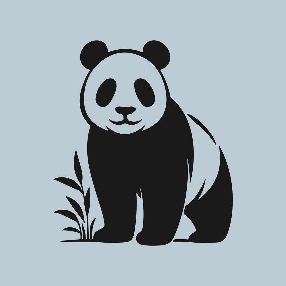 Panda black silhouette illustration isolated on white background. vector