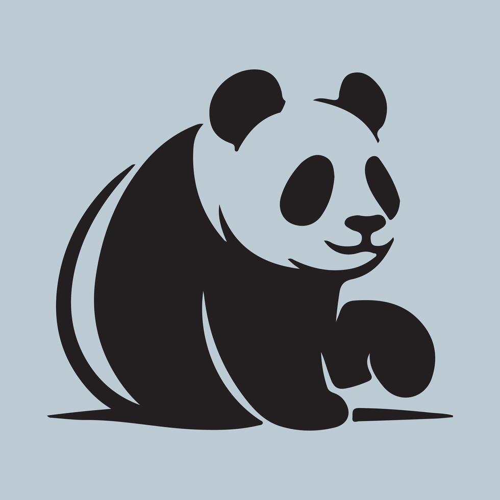 Panda black silhouette isolated on white background. vector