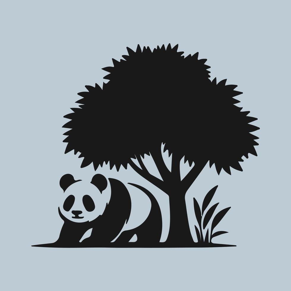 Panda and Tree silhouette isolated on white background. vector