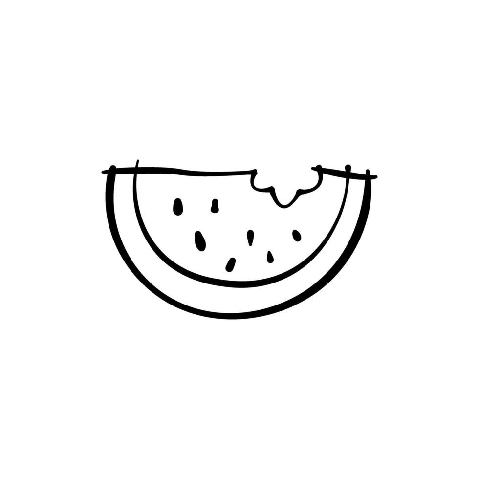 A black and white drawing of a slice of watermelon vector