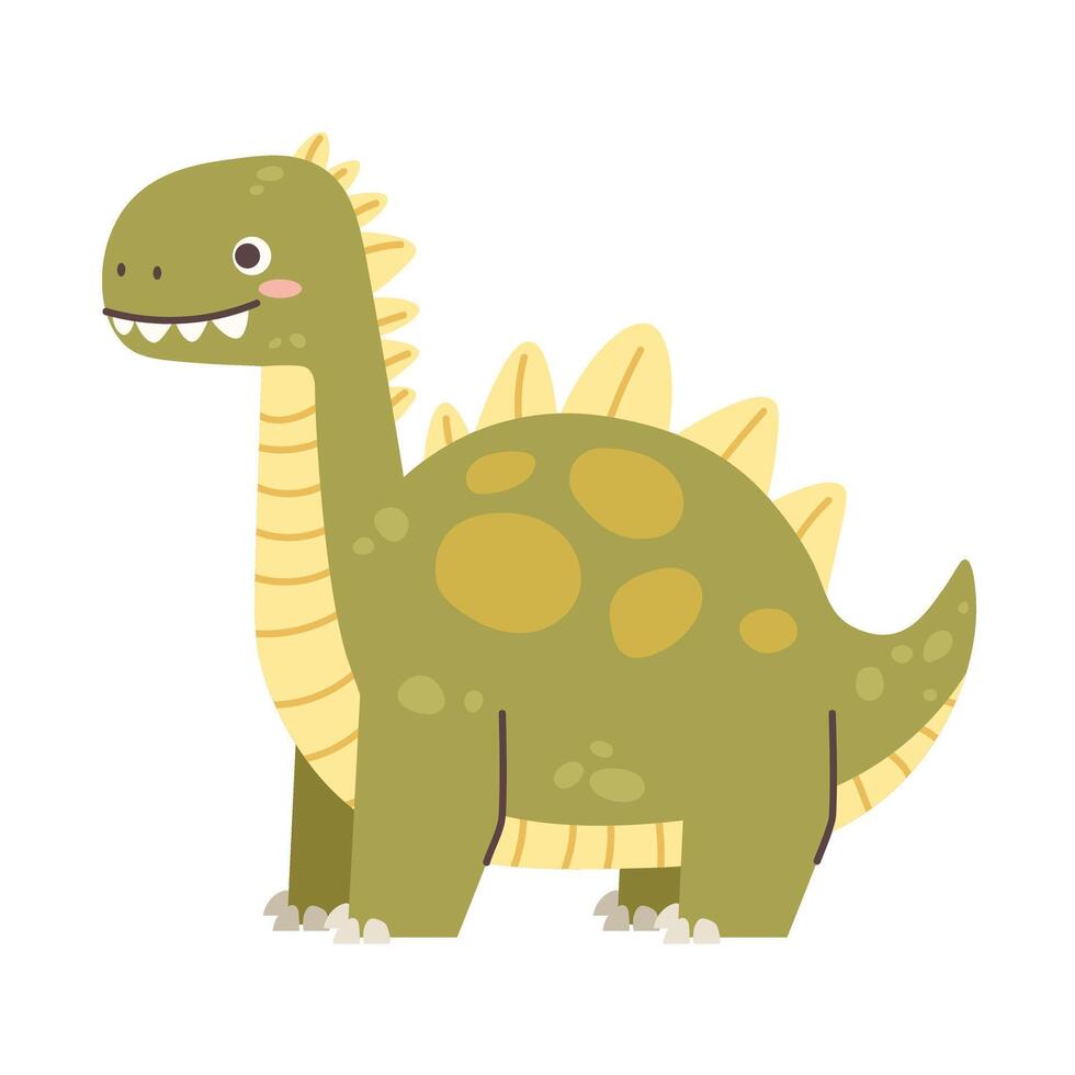 Cute green dinosaur on white background. Drawing dinosaur for children. character vector