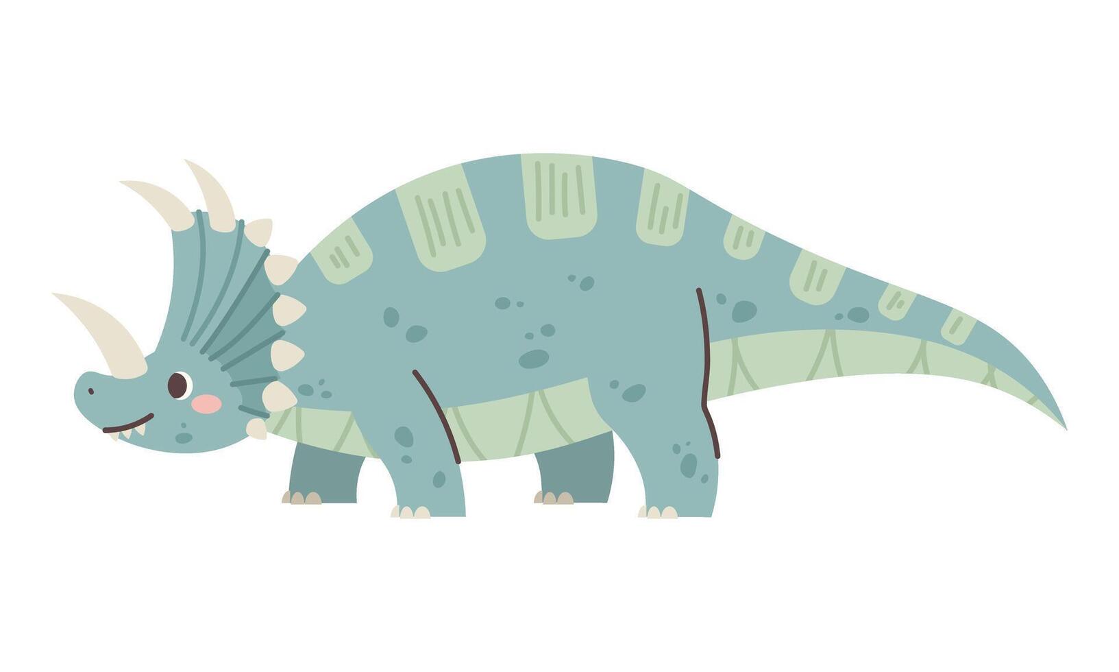 Cute styracosaurus on white background. Drawing dinosaur for children. character vector