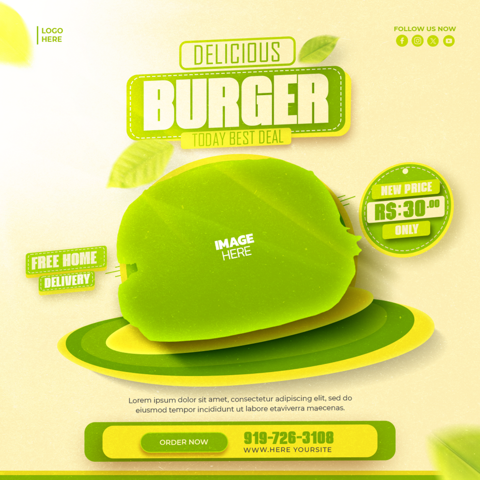 A green and yellow burger design for a website psd
