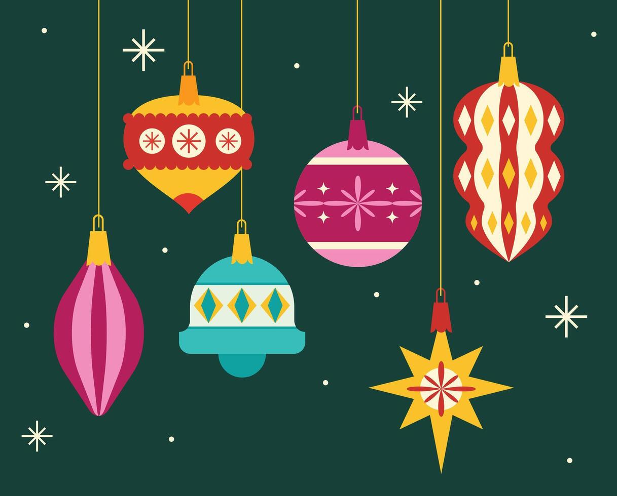 Colorful Christmas Ornaments Set with Decorative Patterns in Festive Shapes vector