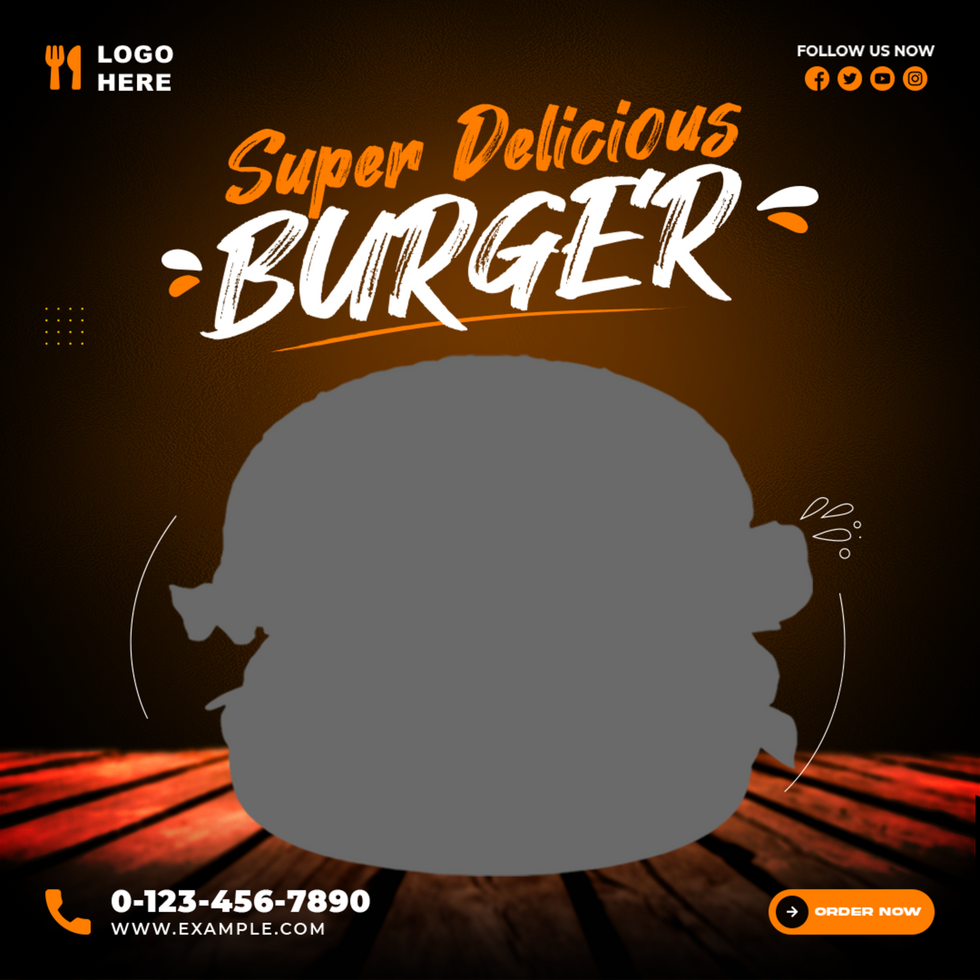 Super Delicious Burger Social Media Post Design Template psd