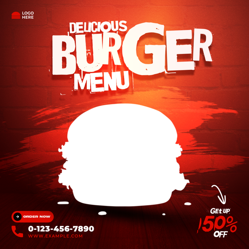 Delicious Burger Food Menu Design Template for Social Media psd
