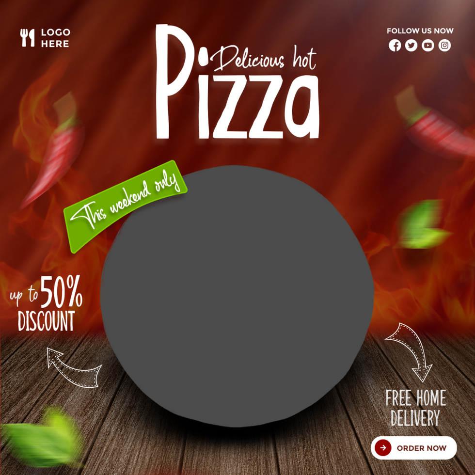 Delicious Hot Pizza social media post banner design template psd