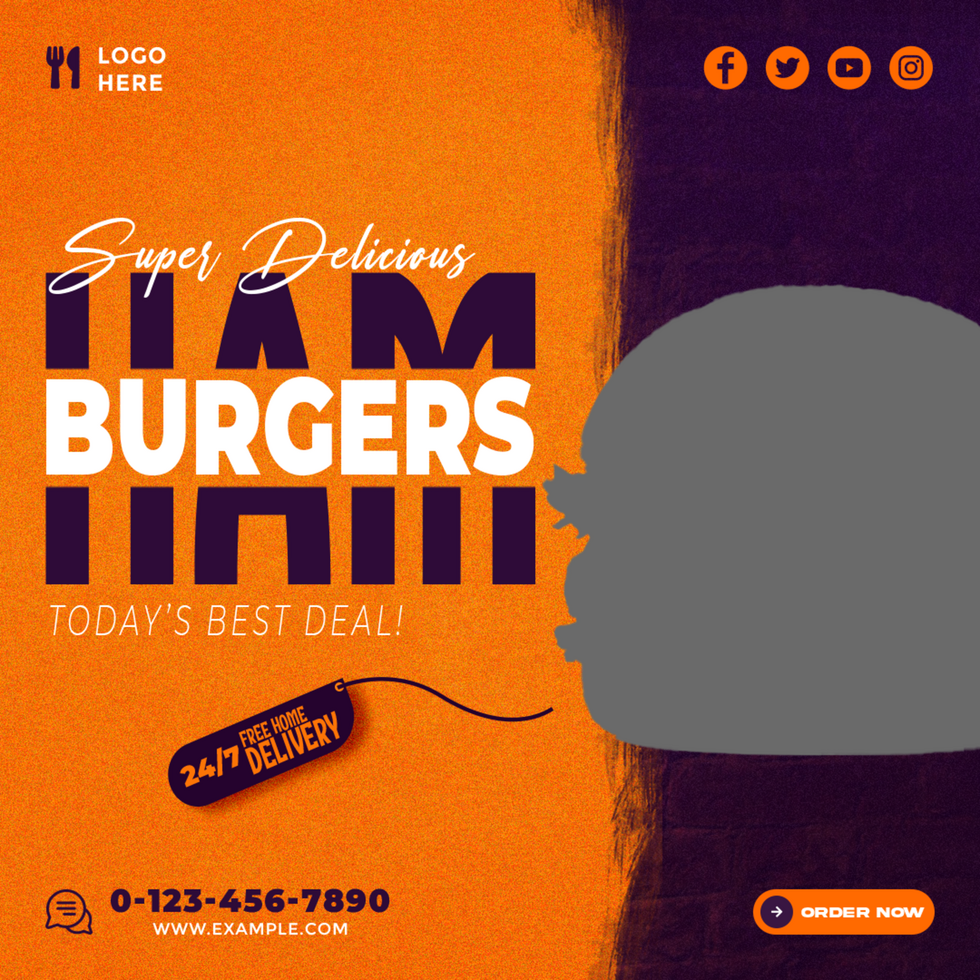 Super Delicious Hamburgers Social Media Post Banner Design Template psd