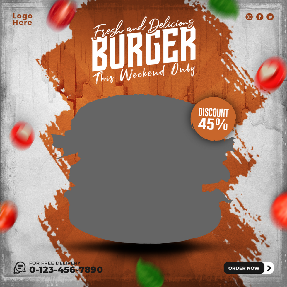 Delicious Burger social media Instagram post banner design template psd