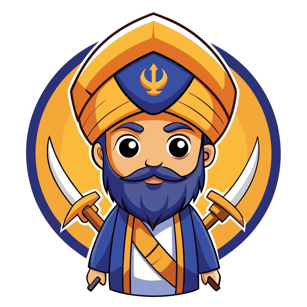 a cartoon sikh man with a beard and a turban vector