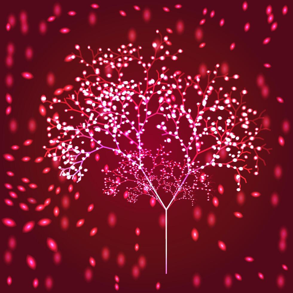 Magic tree with lights. Neon light digital tree. vector