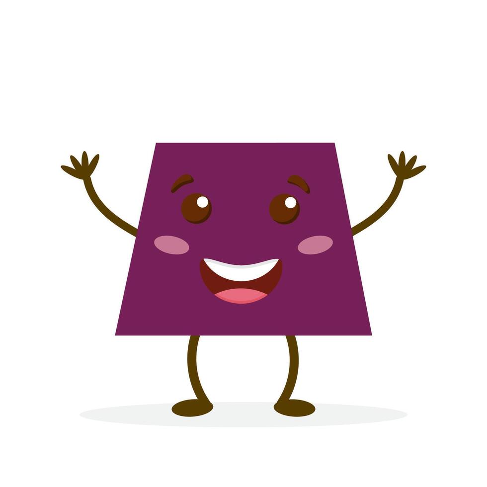Cartoon trapezoid with legs and arms. Cute Geometric figures learning. Nice visual educational material. vector