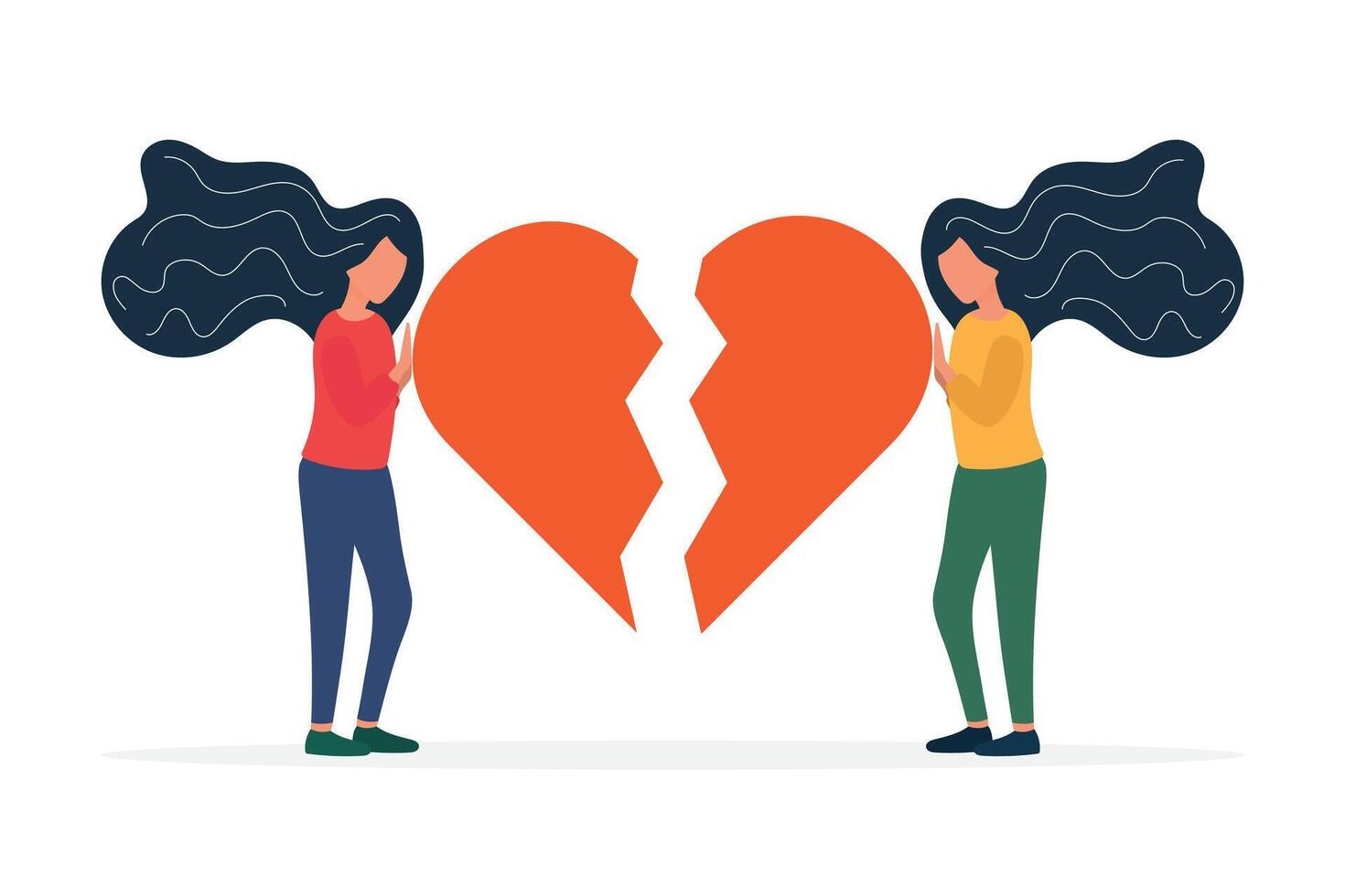 Two girls collect a puzzle from the heart. Sisters, girlfriends broken heart. vector