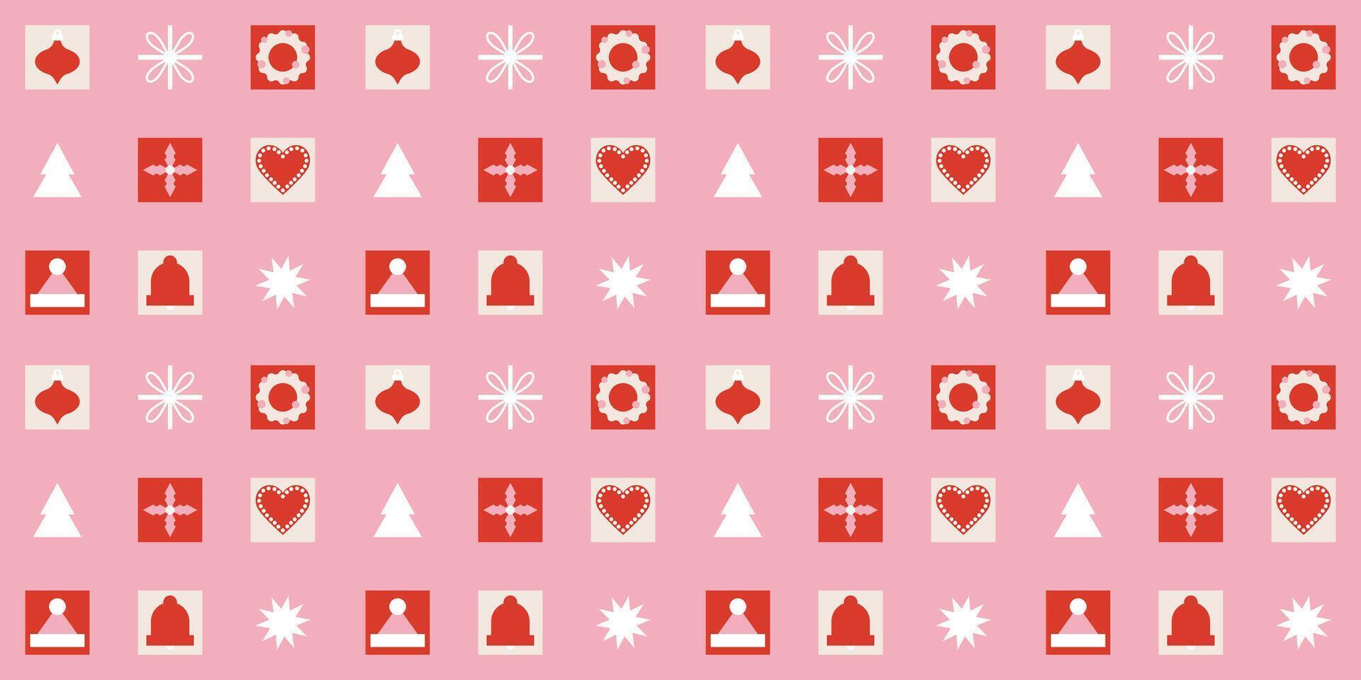 Modern geometric Christmas and New Year seamless pattern. Xmas elegant ornament, gentle color. Gift, gingerbread, wreath, holly. Abstract geometrical design for wrapping paper, cover, print vector