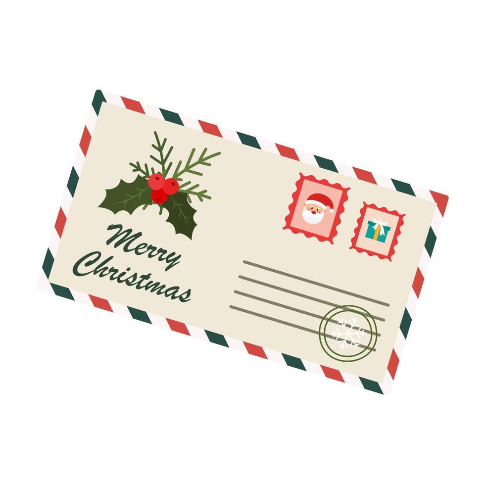 Flat Illustrated Christmas Greeting Envelopes with Festive Elements. Letter to Santa. vector