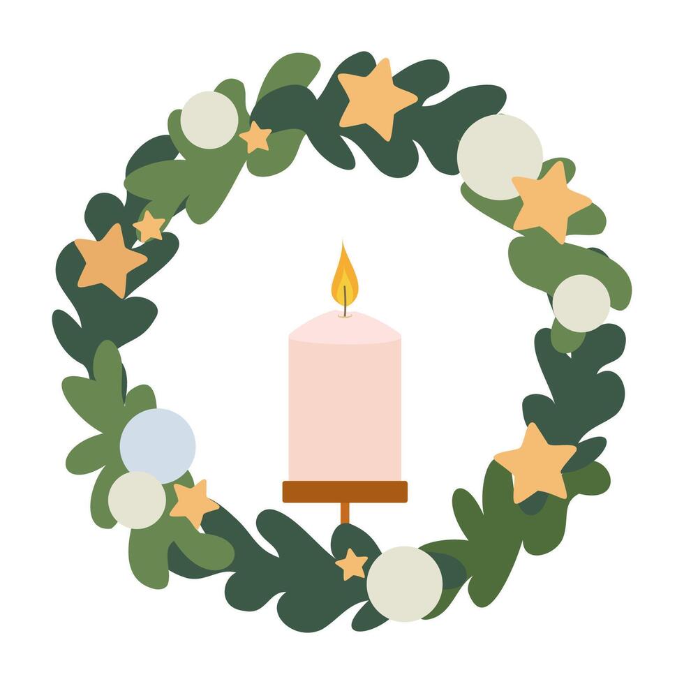 Holiday Candle Decorations for Christmas with New Year Elements and Church Prayer vector