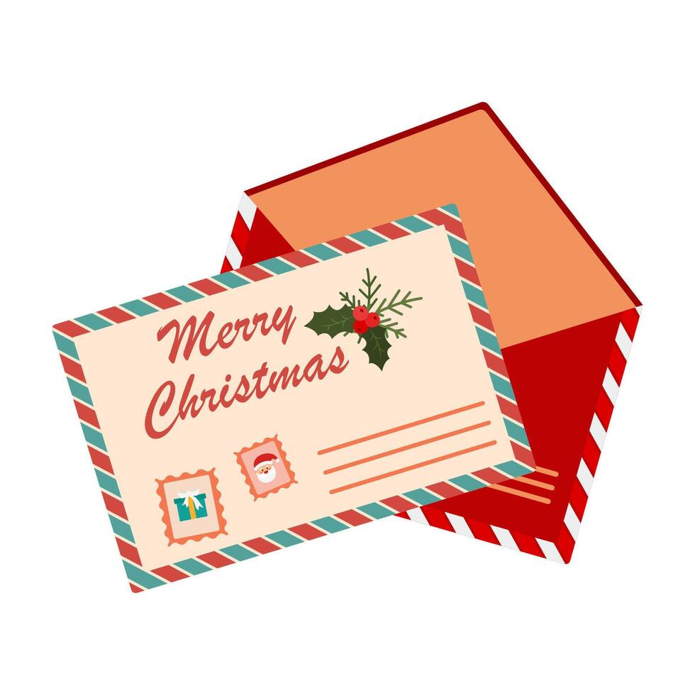 Flat Illustrated Christmas Greeting Envelopes with Festive Elements. Letter to Santa. vector