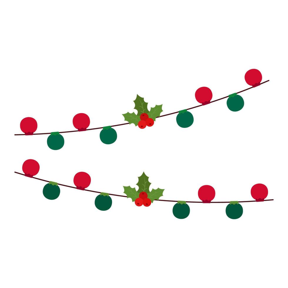 Christmas Garlands and Banners with Candy Canes, Bells, and Festive Patterns. New Year party lights and flags. vector