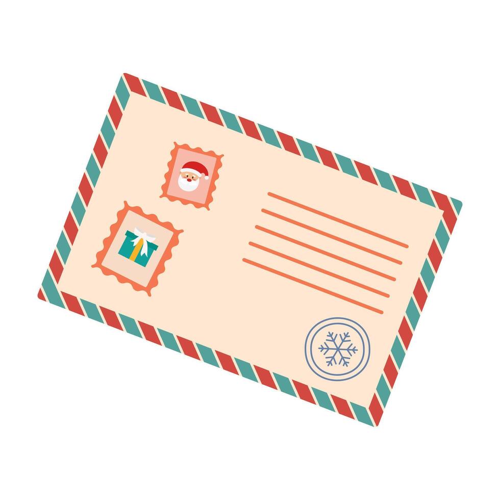 Flat Illustrated Christmas Greeting Envelopes with Festive Elements. Letter to Santa. vector