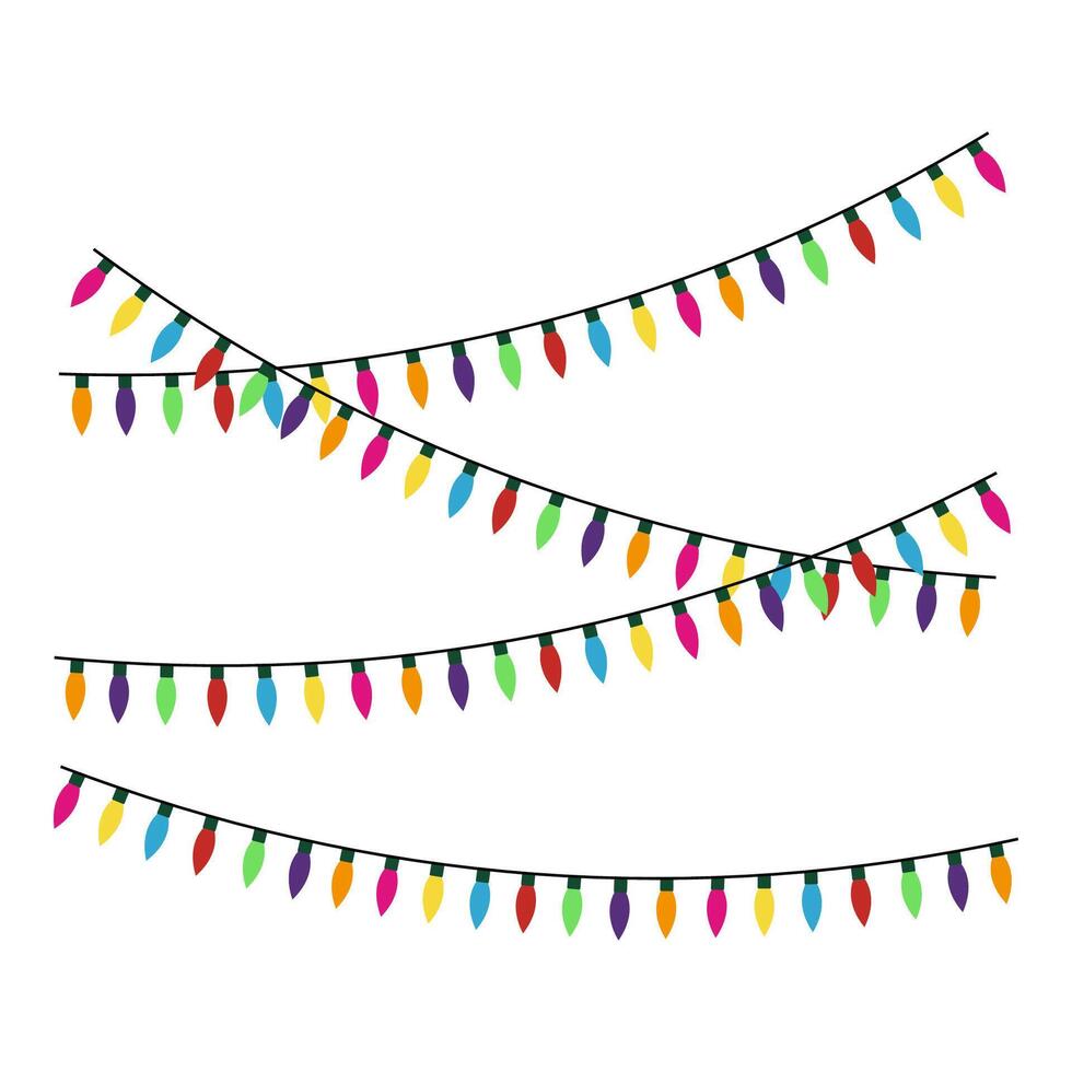 Colorful Christmas light and decoration illustrations. New Year party elements. vector
