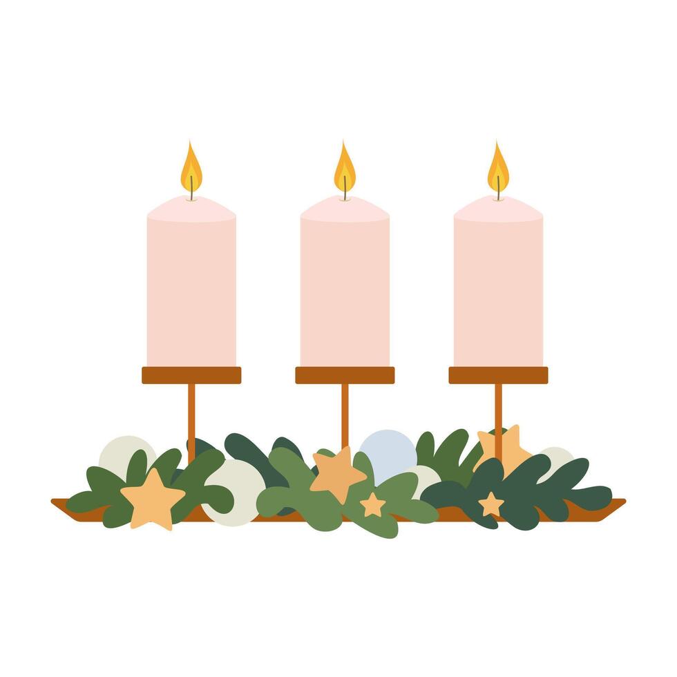 Christmas Candle Art with Festive Seasonal Elements Happy New Year Design vector
