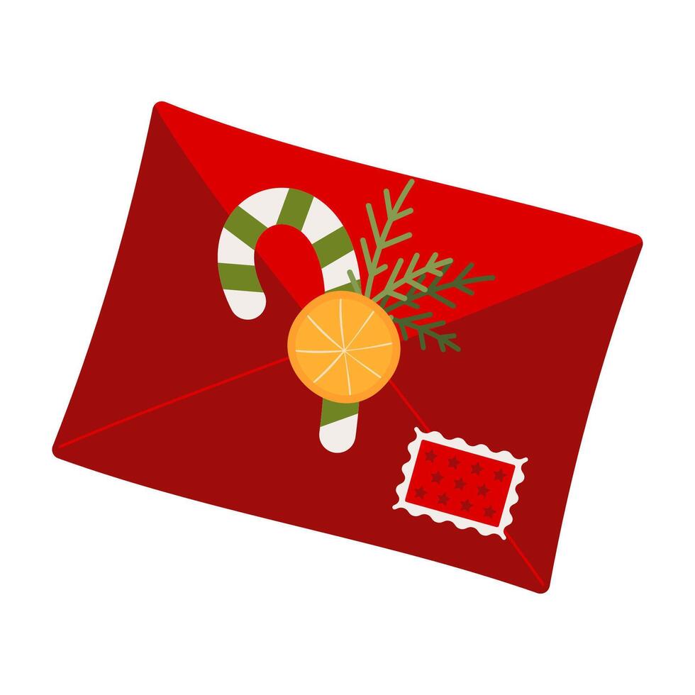 Festive Christmas Envelopes Collection. Flat Happy New Year Holiday card Illustration. vector