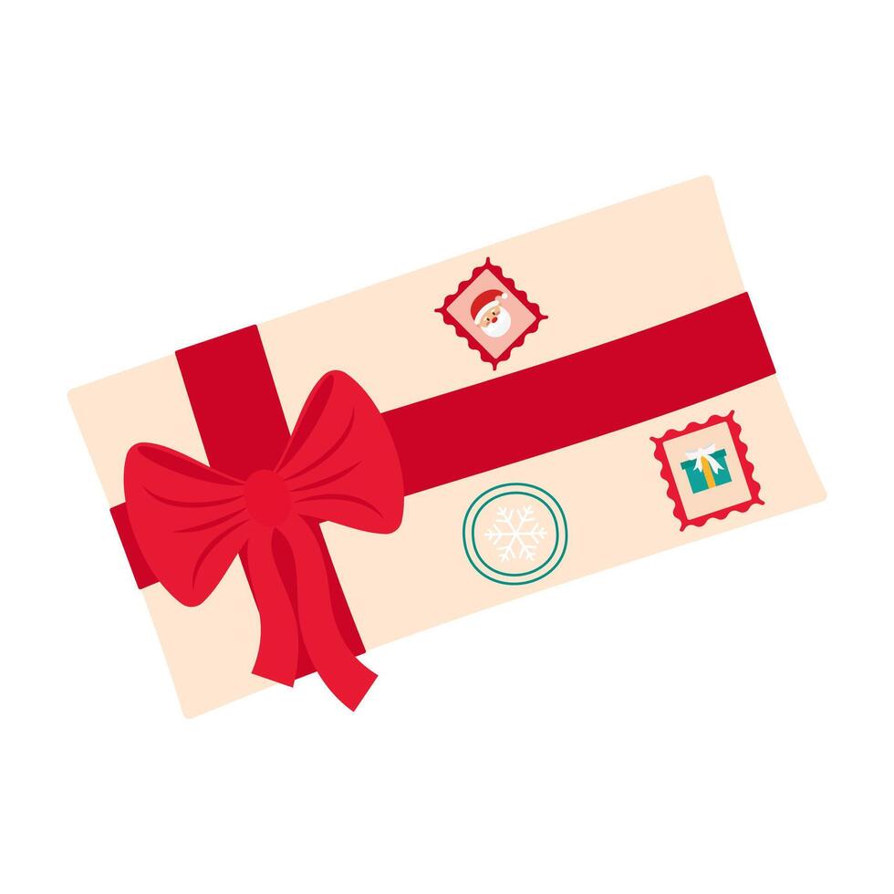 Festive Christmas Envelopes Collection. Flat Happy New Year Holiday card Illustration. vector