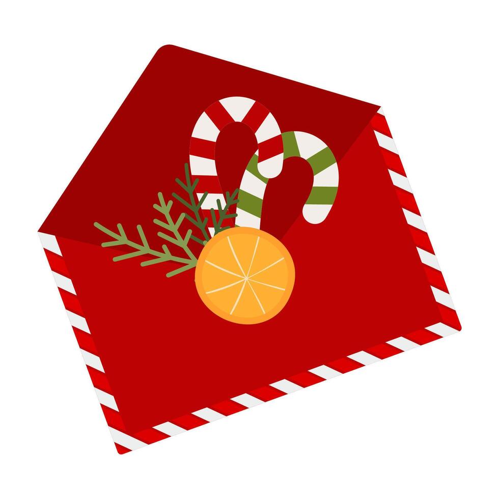 Christmas-Themed Envelope Illustrations. Flat Happy New Year Holiday card. vector