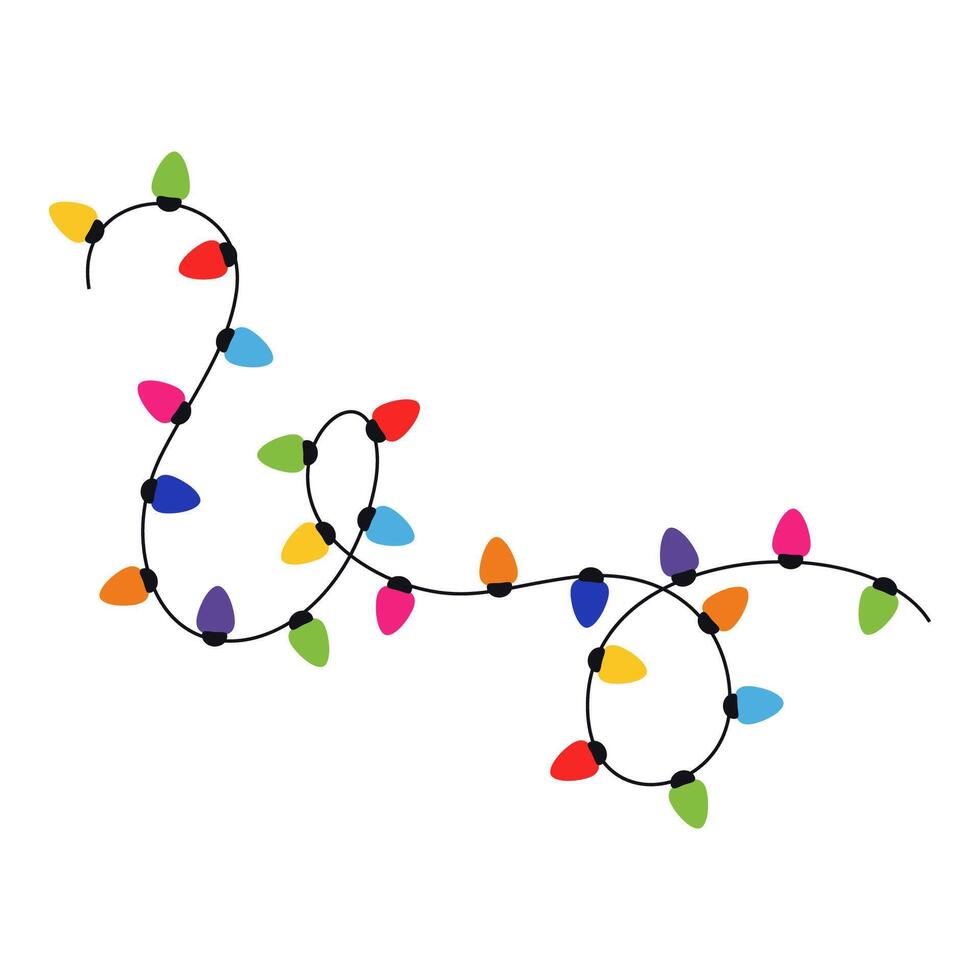 Colorful and Festive Christmas Decorations. New Year party lights Illustration. vector