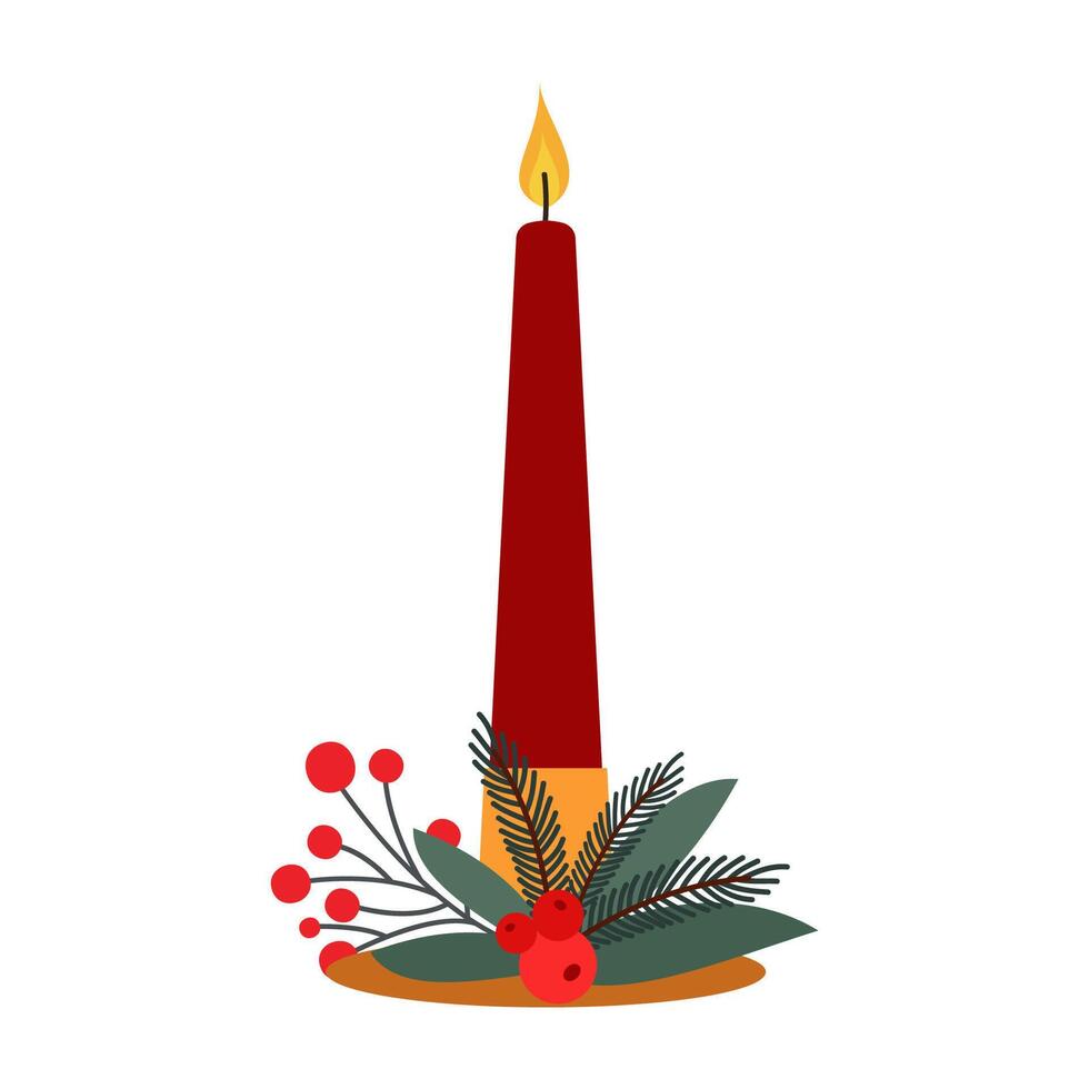 Flat Christmas Candle Designs with Holly Stars and New Year Greetings Church Prayers vector