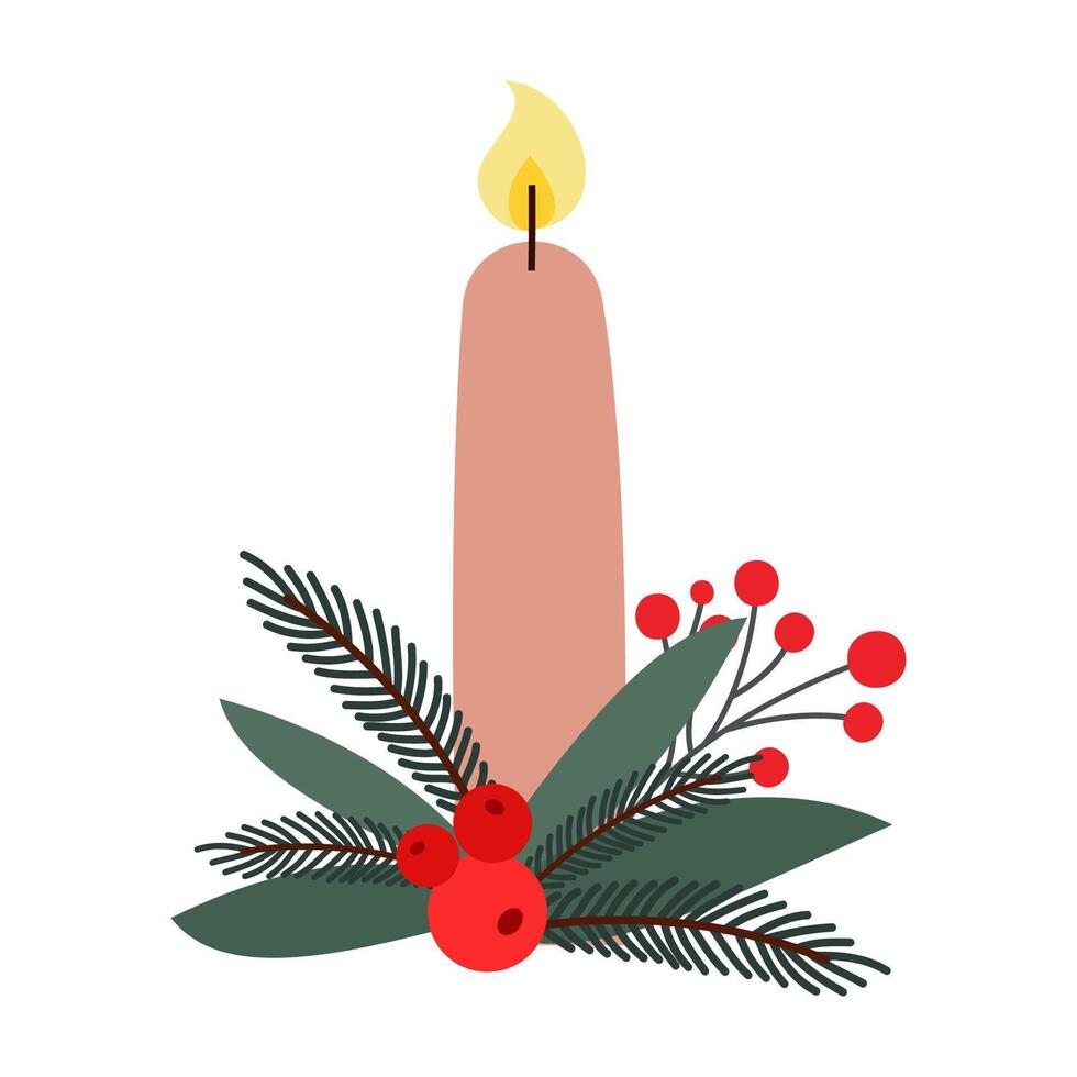 Christmas Candle Decoration Collection Happy New Year Element and Church Prayer Sign vector