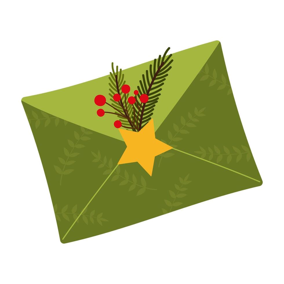 Christmas-Themed Envelope Illustrations. Flat Happy New Year Holiday card. vector