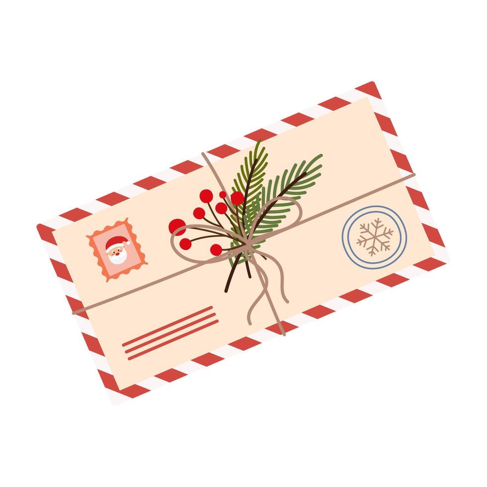 Flat Illustrated Christmas Greeting Envelopes with Festive Elements. Letter to Santa. vector