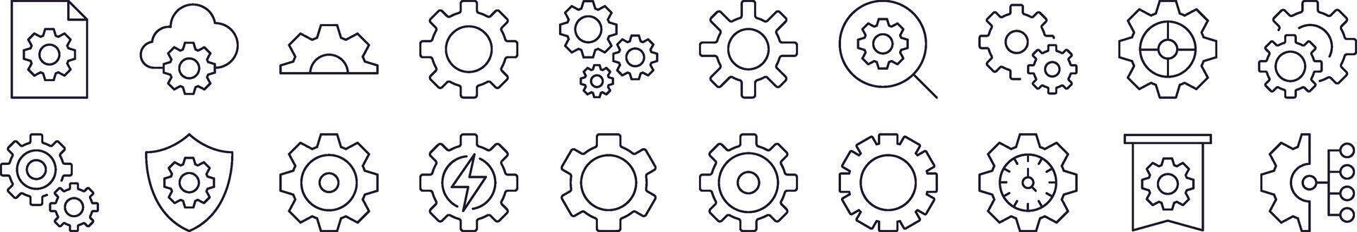 Set of Line Icons of Gear. Editable Stroke. Minimalistic Linear Pictogram for Design of Cards, Apps, Banners, Posts vector
