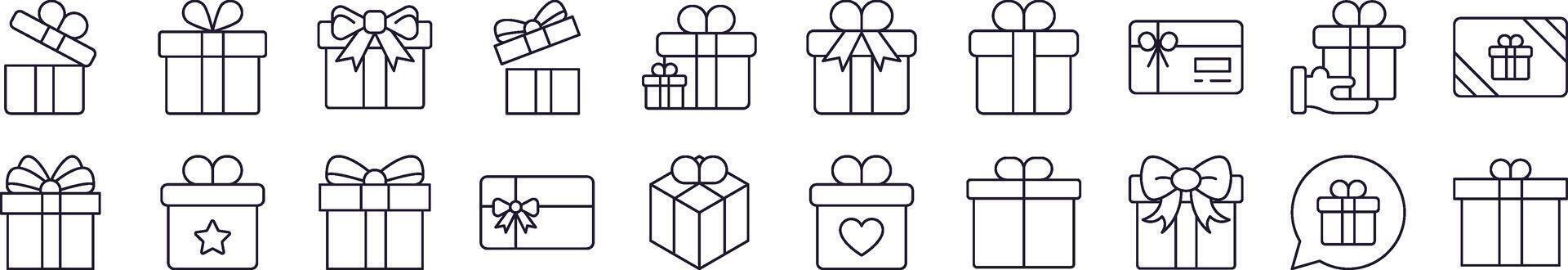 Giftbox, Box for Present Line Icon Bundle. Editable Stroke. Minimalistic Linear Pictogram for Design of Cards, Apps, Banners, Posts vector