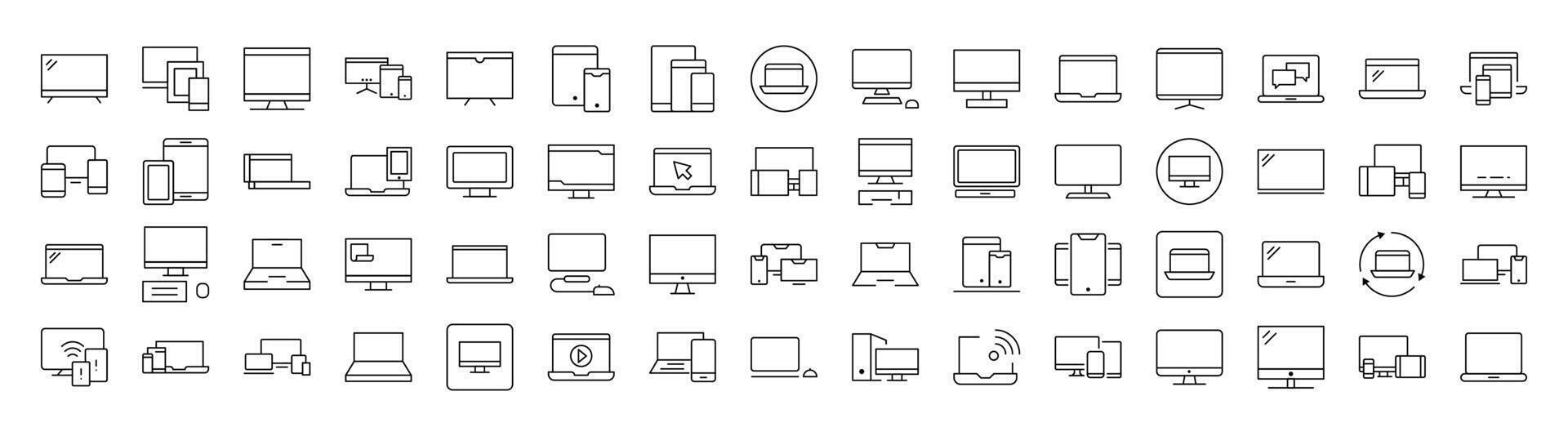 Laptop, Computer, Phone, Tablet Set of Thin Icons. Editable Stroke. Suitable for Web Sites, Books, Cards, Apps vector