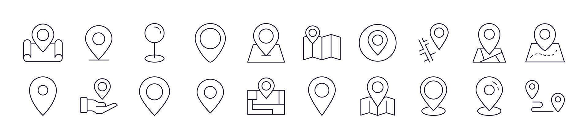 Bundle of Line Icons of Map Pin. Editable Stroke. Minimalistic Linear Pictogram for Design of Cards, Apps, Banners, Posts vector
