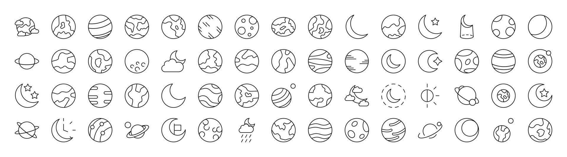 Pack of Space Related Line Icons. Editable Stroke for Design, Web Sites, Apps, Cards. Contains Linear Images of Various Planets vector