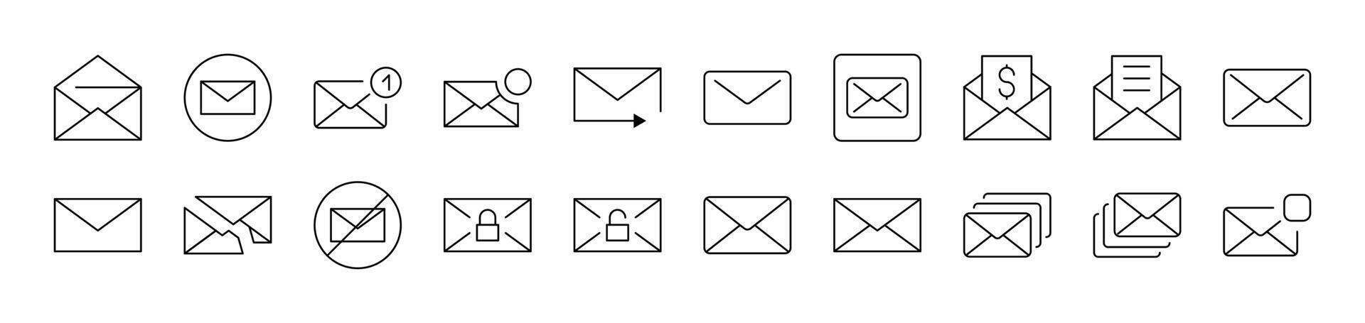 Bundle of Line Icons of Envelope. Editable Stroke. Minimalistic Linear Pictogram for Design of Cards, Apps, Banners, Posts vector